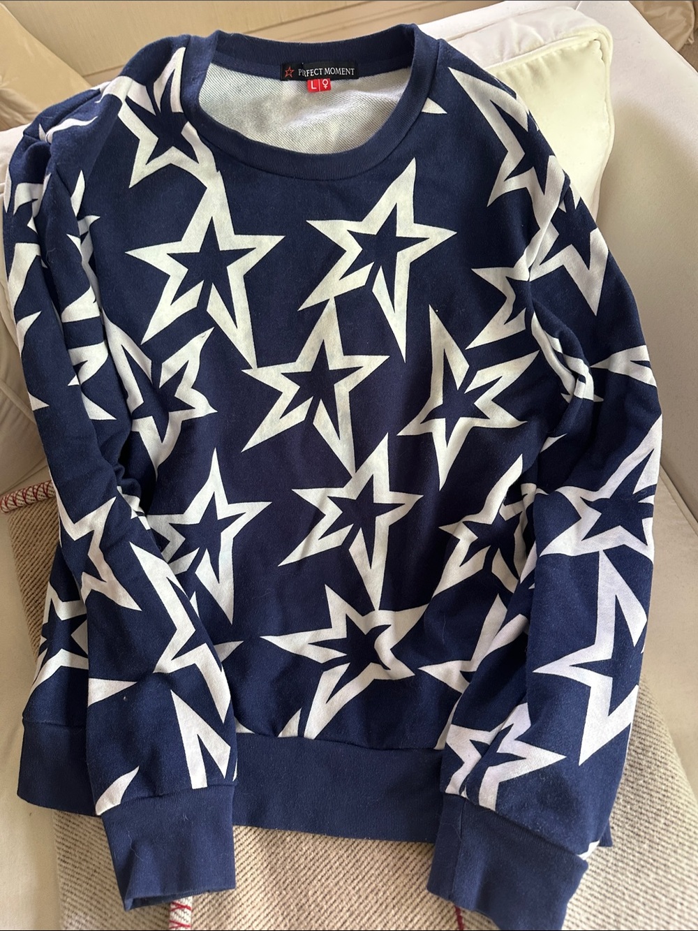 Perfect Moment Navy and White Star-Print Crewneck Sweatshirt